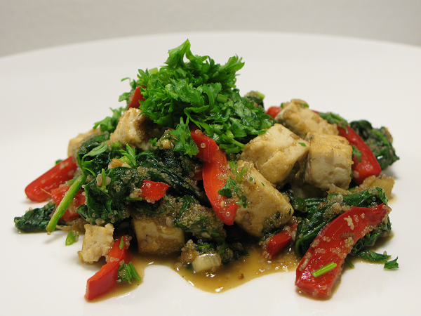 Spinach Tofu Stir-Fry with Sesame Seeds