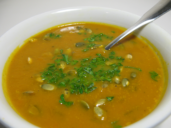 Curry Carrot Soup with Pumpkin Seeds